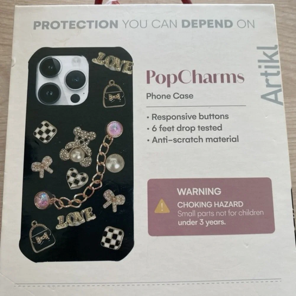 Artikl iPhone 16 Pro Max Phone‎ Case Black 15 Pop Charms Teddy Bear Heart NIB